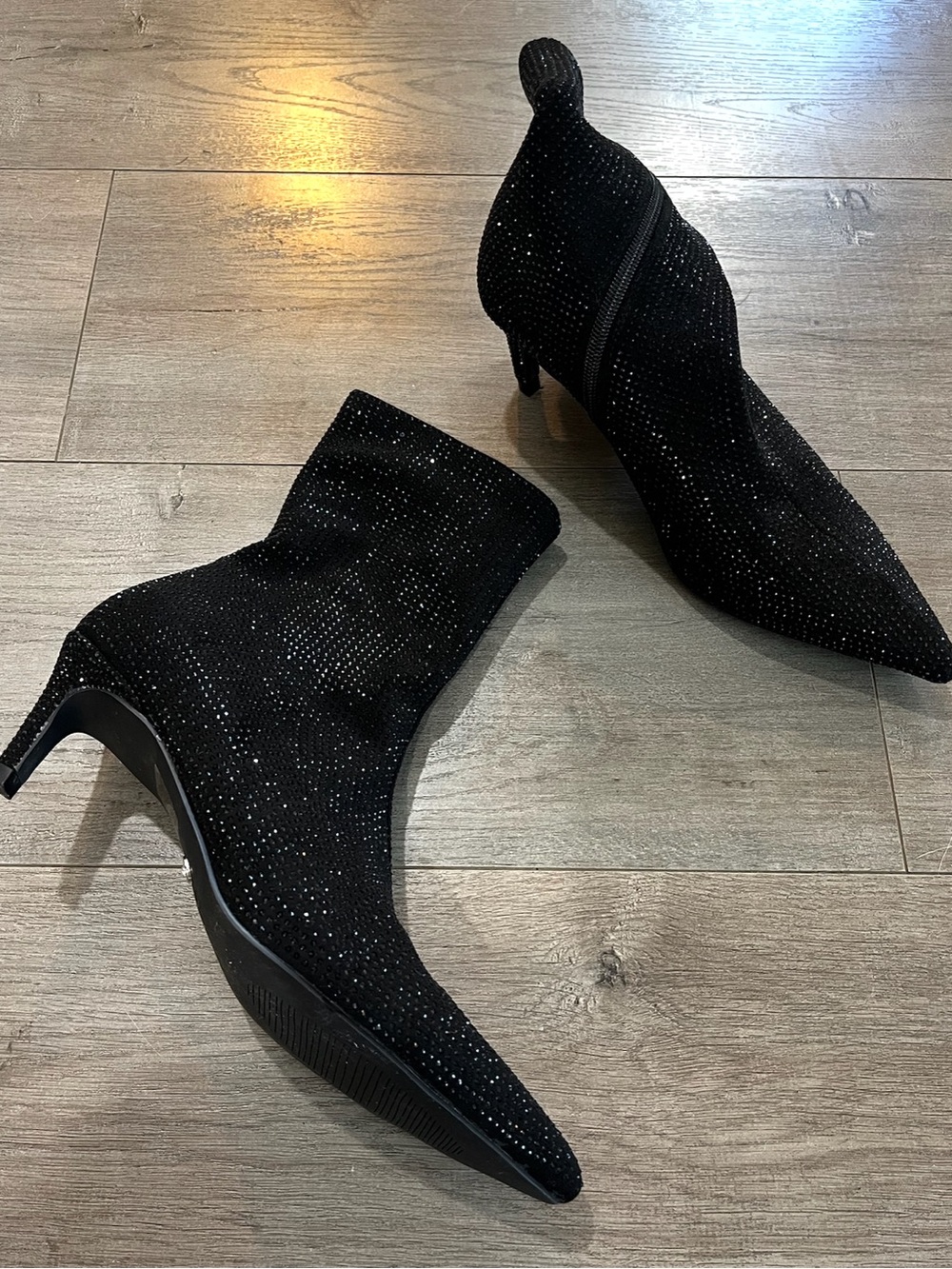 Azalea Wang Black Rhinestone Pointed-Toe Ankle Booties